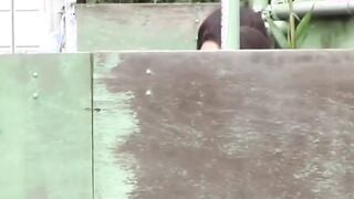 Naughty Japanese schoolgirls pissing in secret public place