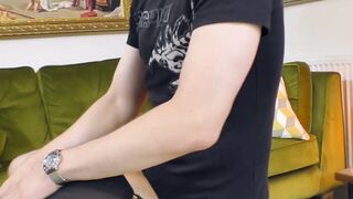 Busty UK MILF Lara fed cum after doggystyle in stockings