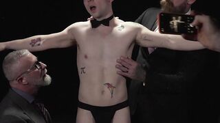 Attractive young man dominated by three horny daddies