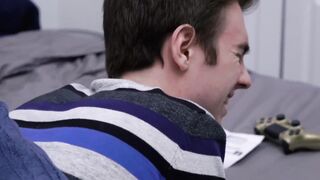 Handsome dad slamming stepsons tight raw hole