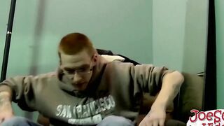 Nerdy looking dude with glasses strips down and jerks it off