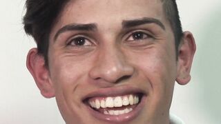 Bareback banged twink sucking two hard daddy dicks