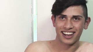 Bareback banged twink sucking two hard daddy dicks