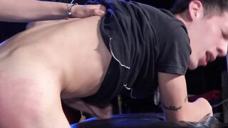 Doggy style bareback with two Latino twinks with huge cocks