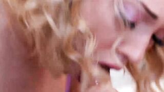 Kinky blonde choking and slurping on a long cock