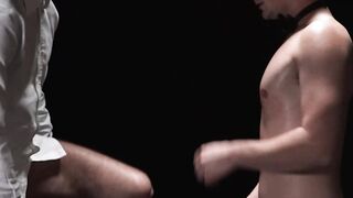 Dominant hunk barebacks his sub hard on dark room