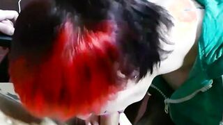 Emo redhead twink Xander Wilde gives a blowjob to his friend