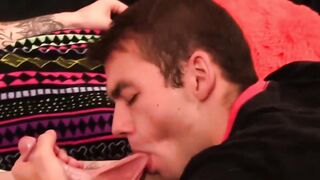 Submissive twink whips out lovers throbbing cock and balls