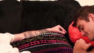 Submissive twink whips out lovers throbbing cock and balls
