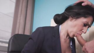 Busty businesswoman sucks and fucks big cock in anal office
