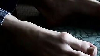 Young feet worshiper strokes his cock and cums on his feet