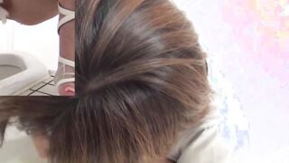 Beautiful and sexy Japanese chicks piss in public toilet