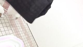 Beautiful and sexy Japanese chicks piss in public toilet