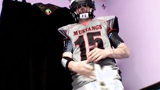 Straight jock masturbates solo after football practice