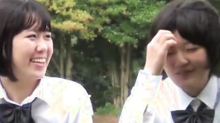 Cute Japanse schoolgirl with pigtails pisses in the wind