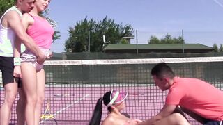 Skinny teen sluts fucked hard outdoor on a tennis court