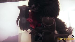 Furry Anime - Beast and Ebony Cat having wild sex with jizzed - Yiff animated manga japanese animated porn 3D