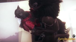 Furry Anime - Beast and Ebony Cat having wild sex with jizzed - Yiff animated manga japanese animated porn 3D