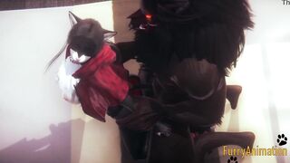 Furry Anime - Beast and Ebony Cat having wild sex with jizzed - Yiff animated manga japanese animated porn 3D