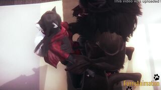 Furry Anime - Beast and Ebony Cat having wild sex with jizzed - Yiff animated manga japanese animated porn 3D
