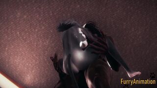 Furry Anime - Beast and Ebony Cat having wild sex with jizzed - Yiff animated manga japanese animated porn 3D