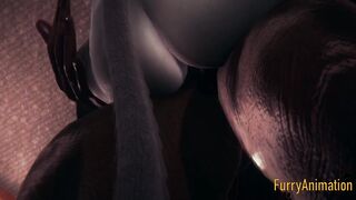 Furry Anime - Beast and Ebony Cat having wild sex with jizzed - Yiff animated manga japanese animated porn 3D