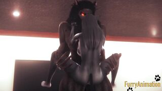 Furry Anime - Beast and Ebony Cat having wild sex with jizzed - Yiff animated manga japanese animated porn 3D