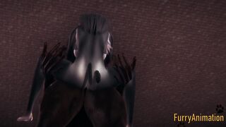 Furry Anime - Beast and Ebony Cat having wild sex with jizzed - Yiff animated manga japanese animated porn 3D
