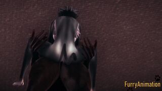 Furry Anime - Beast and Ebony Cat having wild sex with jizzed - Yiff animated manga japanese animated porn 3D