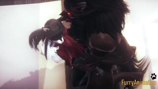 Furry Anime - Beast and Ebony Cat having wild sex with jizzed - Yiff animated manga japanese animated porn 3D