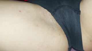 Into my sister's room she makes her stockings on her side and shows her twat