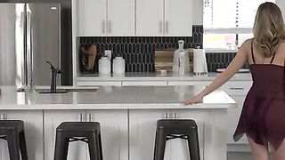 Emma Sirus is dressed inside a cute little sheer panties getup as she makes herself cozy inside Robby Echo's kitchen.