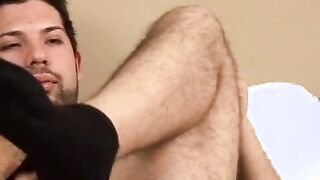 Brazilian gay man strokes his dick while drilled anally