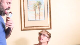 Teenage stepson deepthroats before hunk bareback