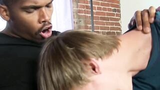 Gay teen moans during hard interracial raw sex session