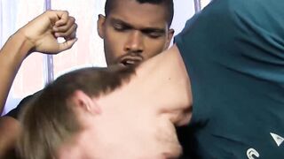 Gay teen moans during hard interracial raw sex session