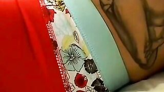 Assfucked twink squirts jizz through his sexy panties
