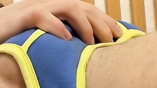 Solo twink gropes himself and wanks off his thick rod