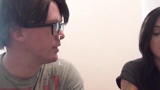 Inked English slut sucks fake producers cock with power