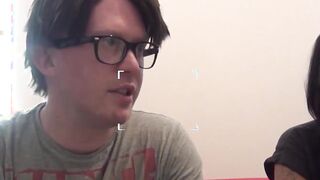 Inked English slut sucks fake producers cock with power