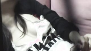 Japanese babe with hairy pussy filmed stroking it secretly
