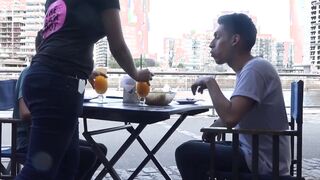 After having drinks outside these two twinks have hot sex