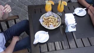 After having drinks outside these two twinks have hot sex