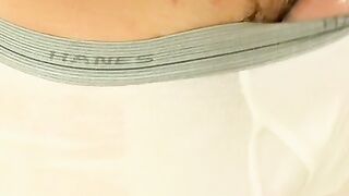 Pretty twink takes a shower with his undies and jerks off