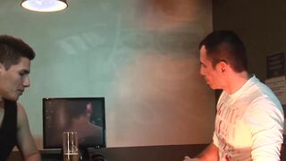 Twink sub receives cum in mouth after bareback pounding