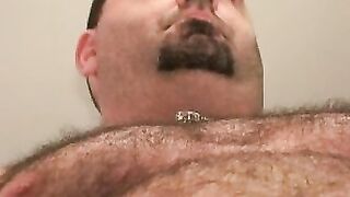 Old hairy dude jacks off hairy dick and unloads jizz solo