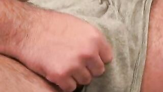 Old hairy dude jacks off hairy dick and unloads jizz solo