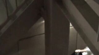 Naughty Japanese schoolgirl pissing in a public building