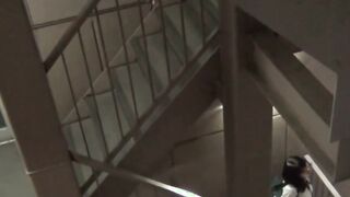 Naughty Japanese schoolgirl pissing in a public building