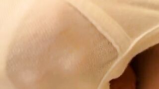 Homo rubs his cock and cums without taking his undies off
